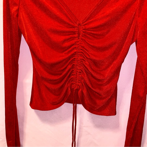 Cherry Red Front Tie Top Adjustable Ruched Long sleeve SO Goods for Life Medium - Picture 3 of 7
